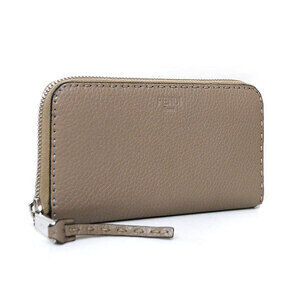 Fendi Selleria Round Zip Long Wallet Etoupe